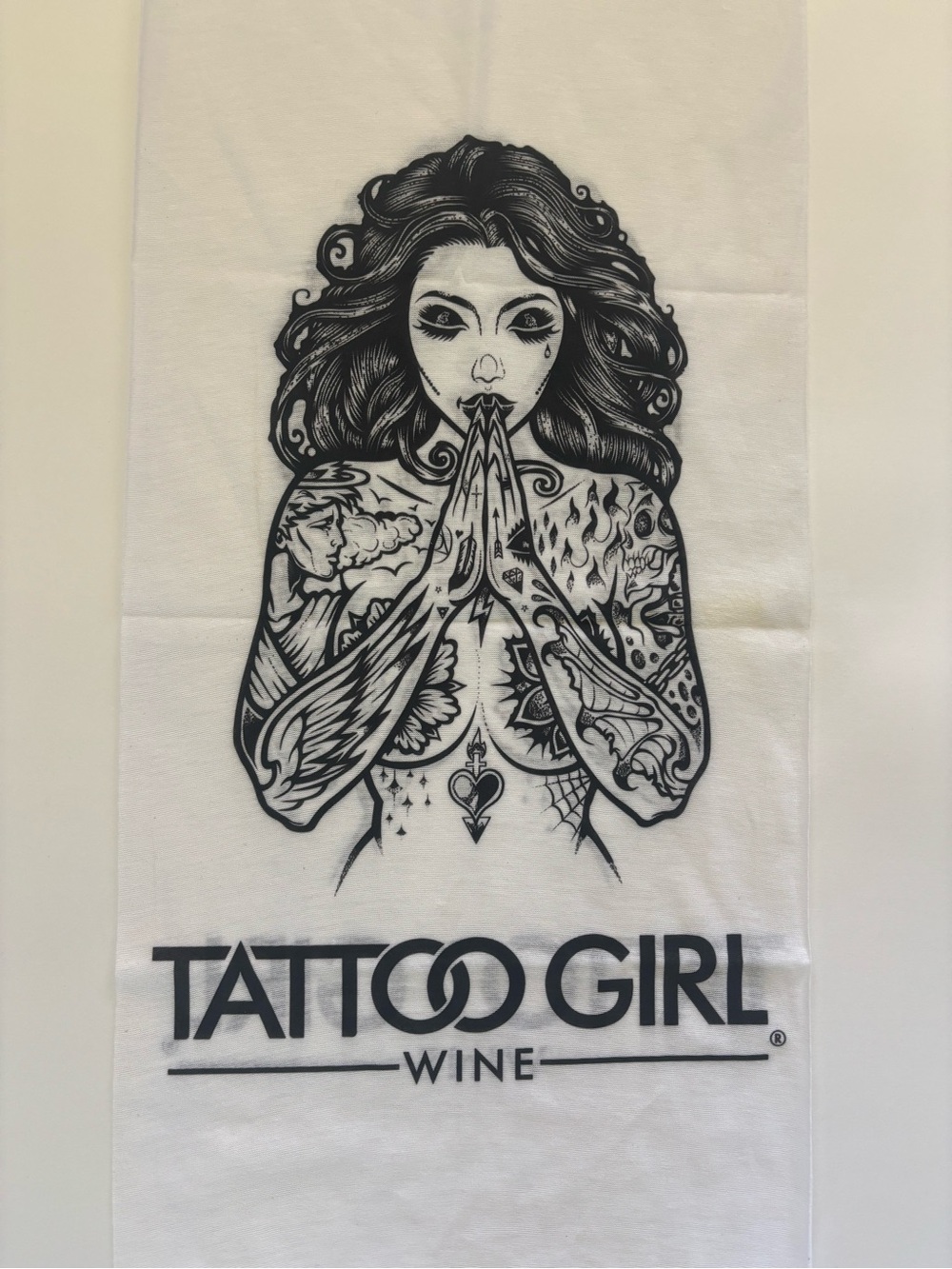 Tattoo Girl Wine Graphic Cooling Neck Cover/Balaclava  - Black on White NWOT